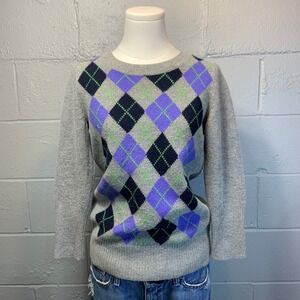 Gap Women's Argyle Lambswool Blend Sweater Grey Purple Navy Green Medium